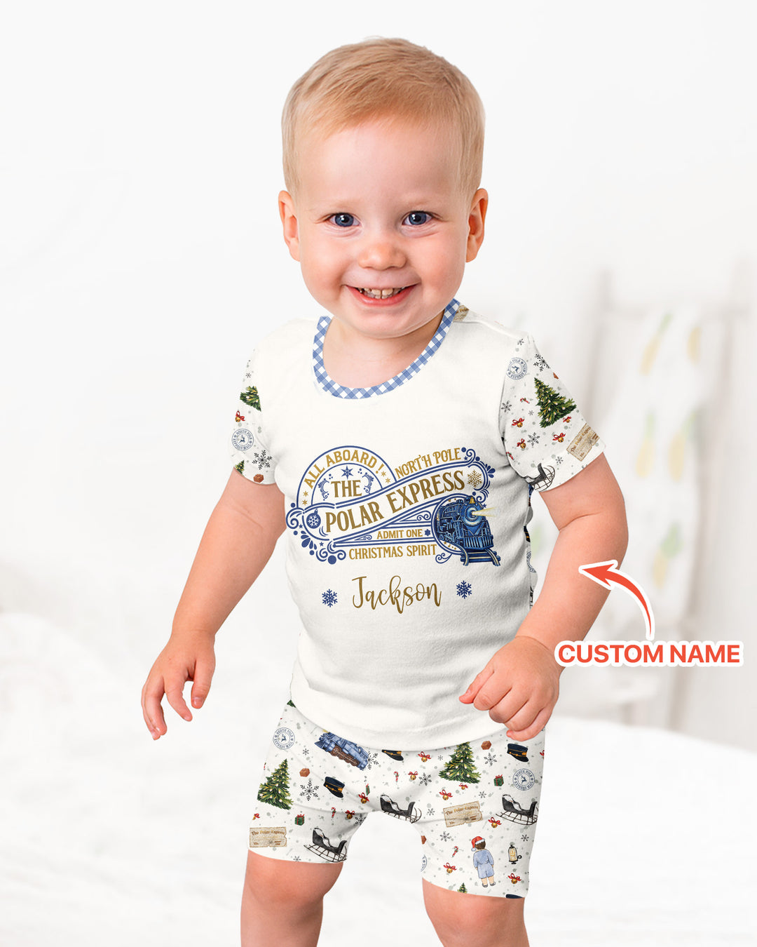 Custom Name North Pole Adventure Bamboo Two Piece Short Sleeve Shorts Pajama Set