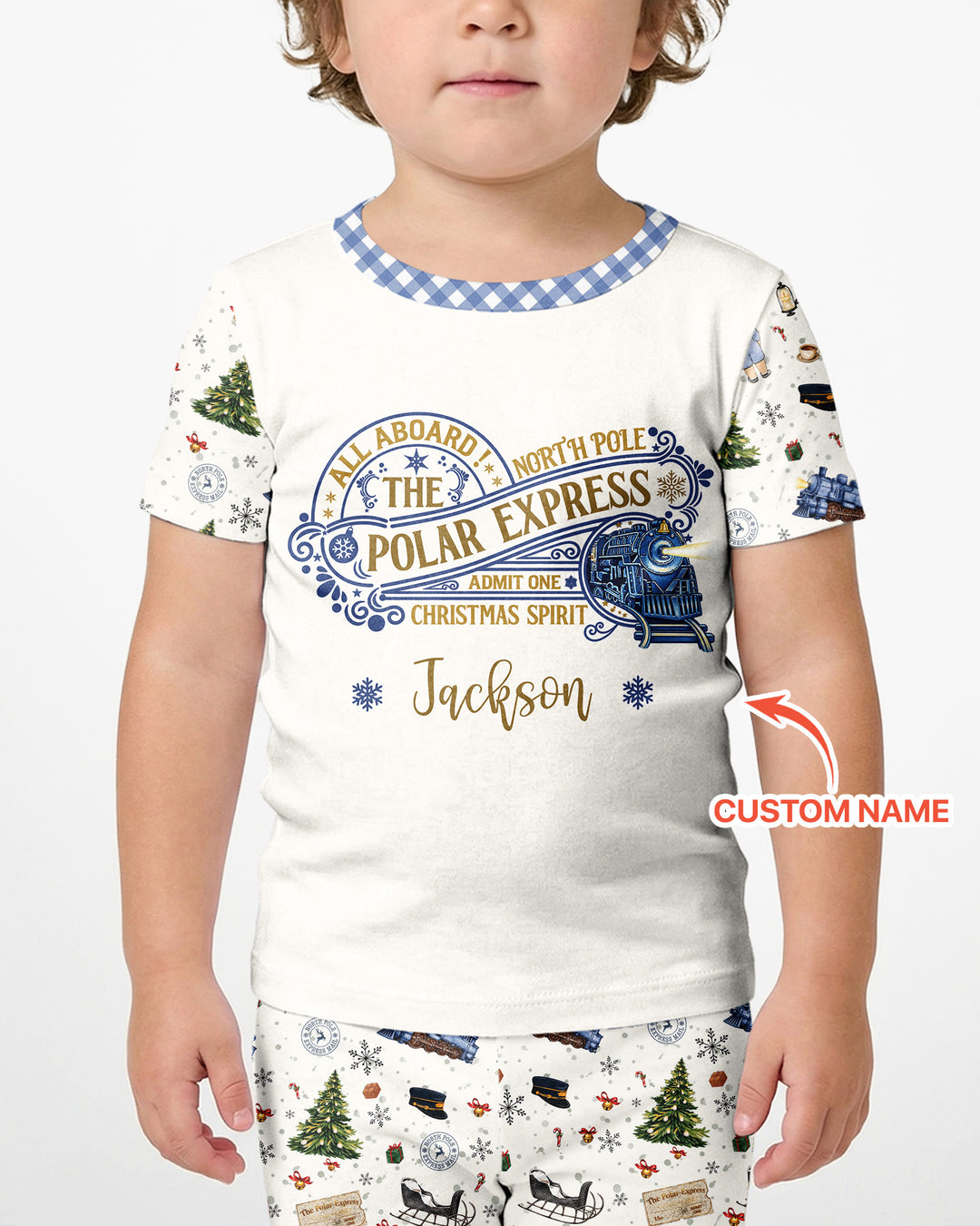 Custom Name North Pole Adventure Bamboo Two Piece Short Sleeve Shorts Pajama Set