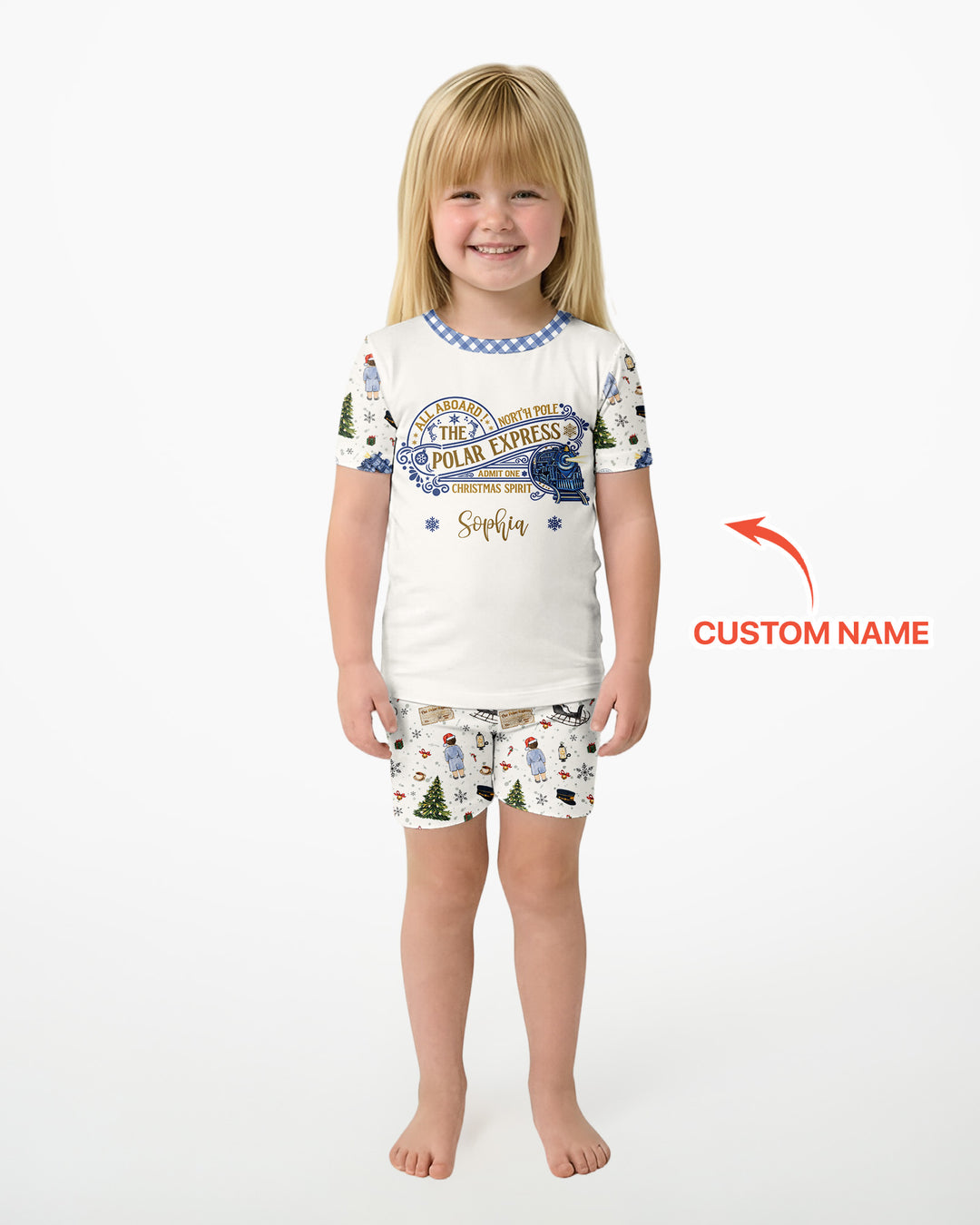 Custom Name North Pole Adventure Bamboo Two Piece Short Sleeve Shorts Pajama Set