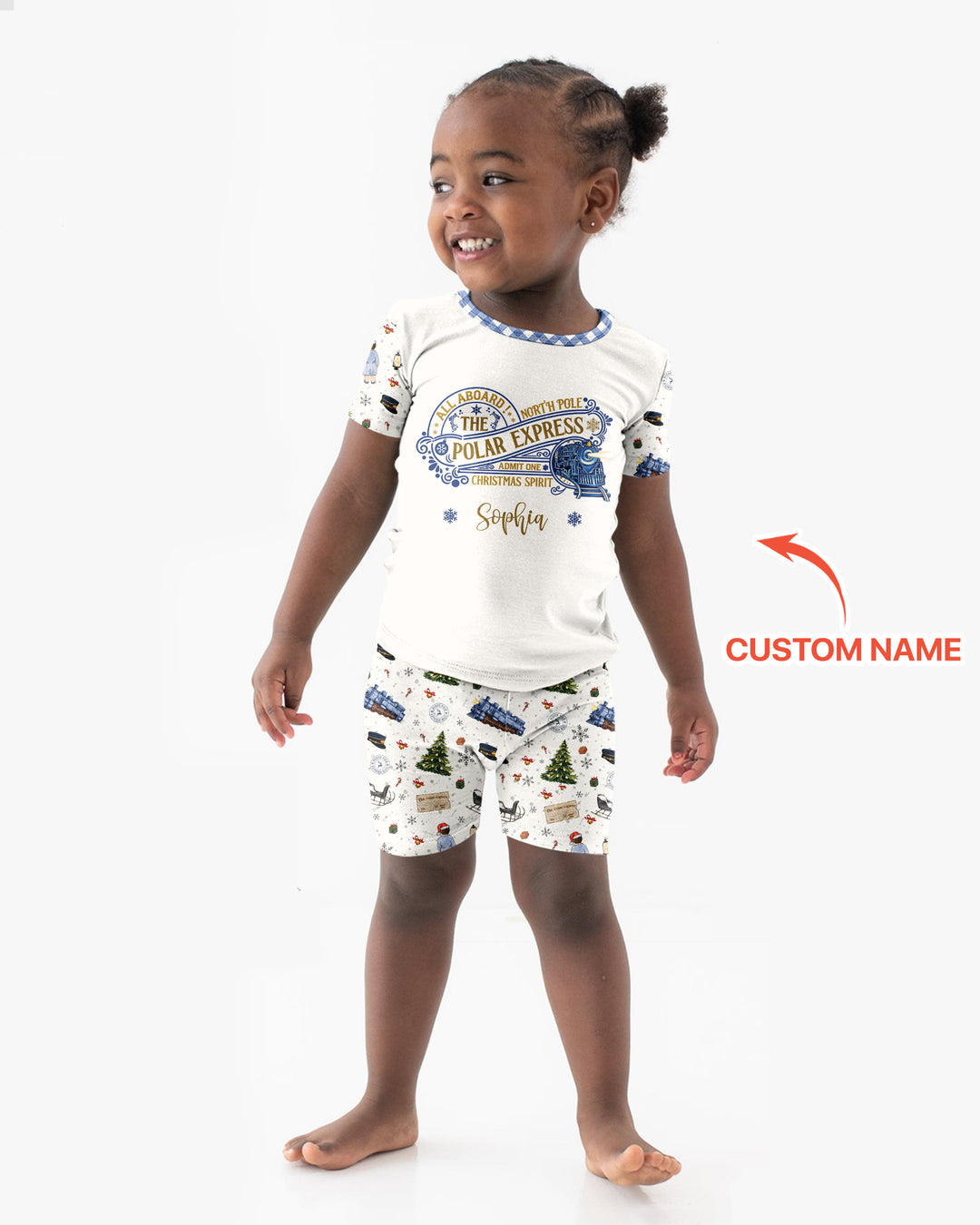 Custom Name North Pole Adventure Bamboo Two Piece Short Sleeve Shorts Pajama Set
