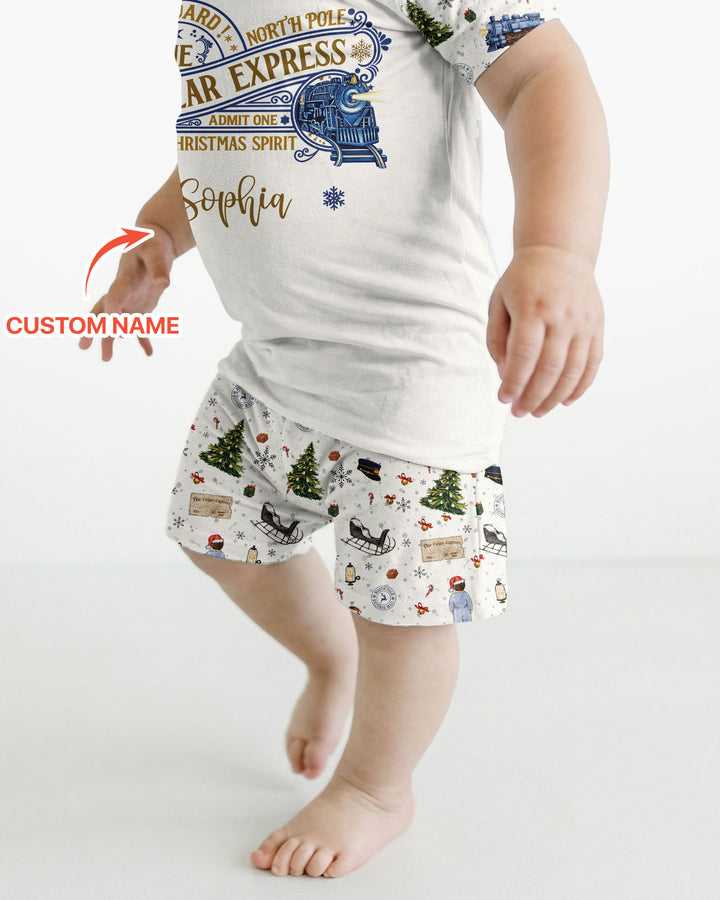 Custom Name North Pole Adventure Bamboo Two Piece Short Sleeve Shorts Pajama Set