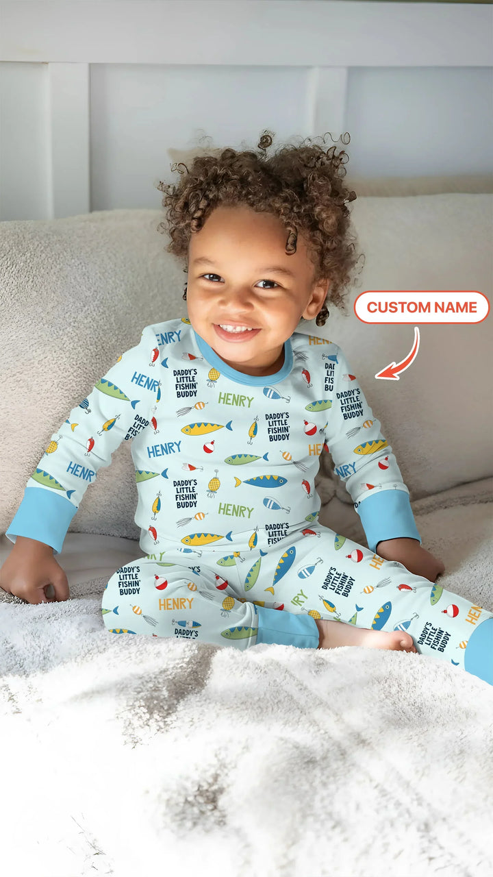 Fishing Squad Family Matching Bamboo Two Piece Long Sleeve Pajama Set