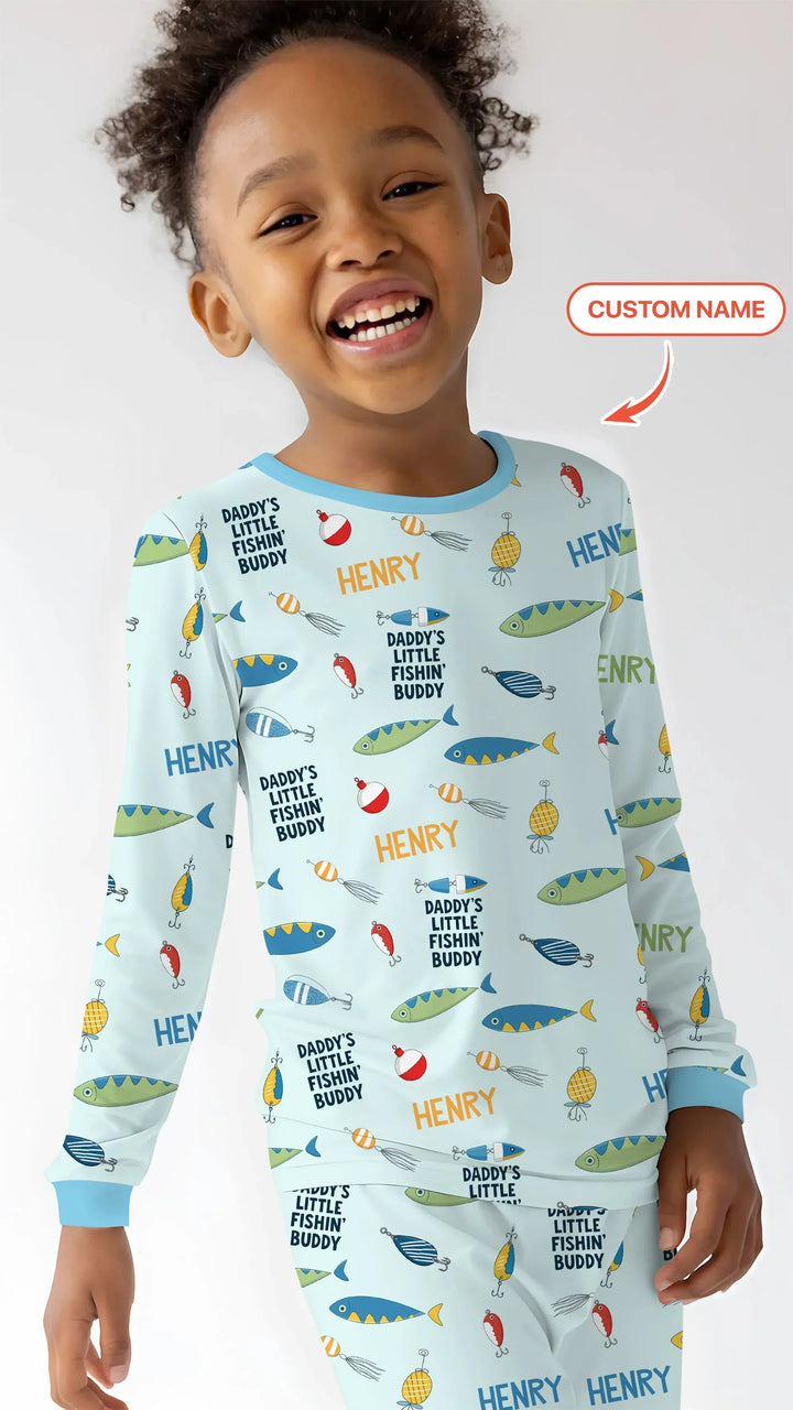 Fishing Squad Family Matching Bamboo Two Piece Long Sleeve Pajama Set