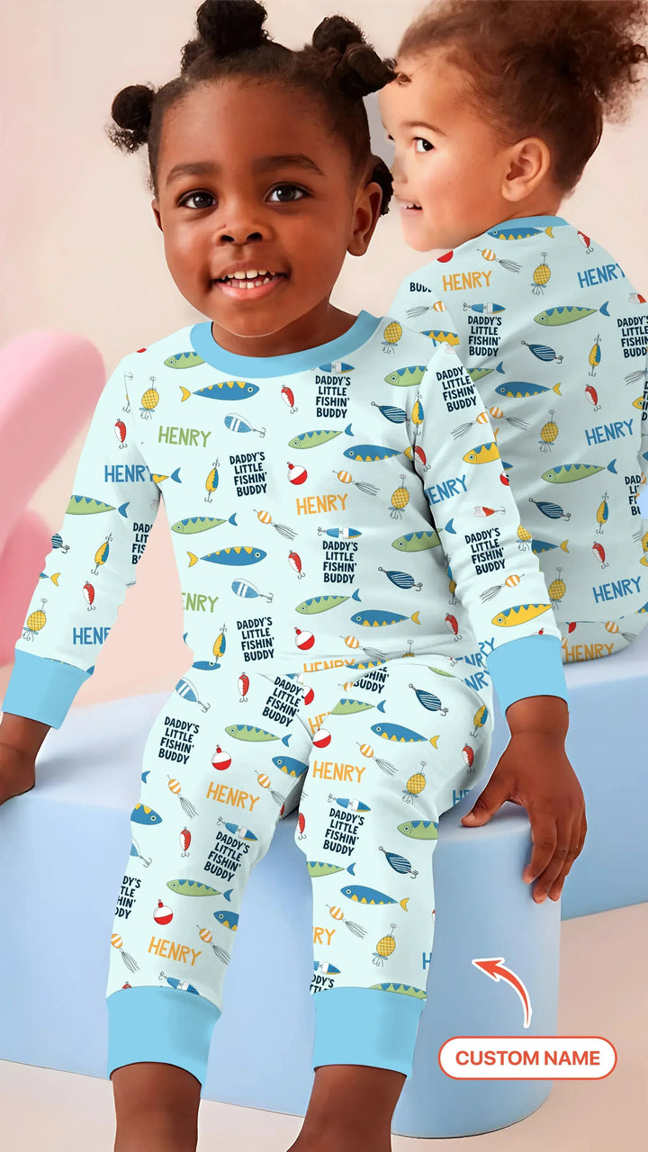 Fishing Squad Family Matching Bamboo Two Piece Long Sleeve Pajama Set