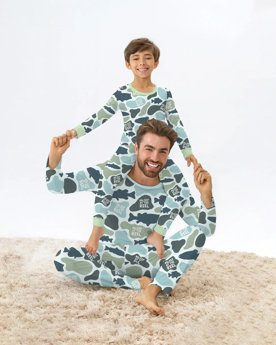 Asleep At The Reel Matching Daddy & Me Bamboo Two Piece Long Sleeve Pajama Set
