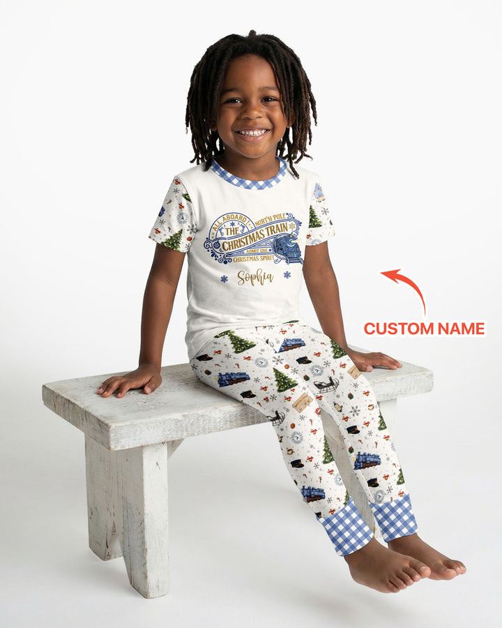 Custom Name North Pole Adventure Bamboo Two Piece Short Sleeve Pajama Set
