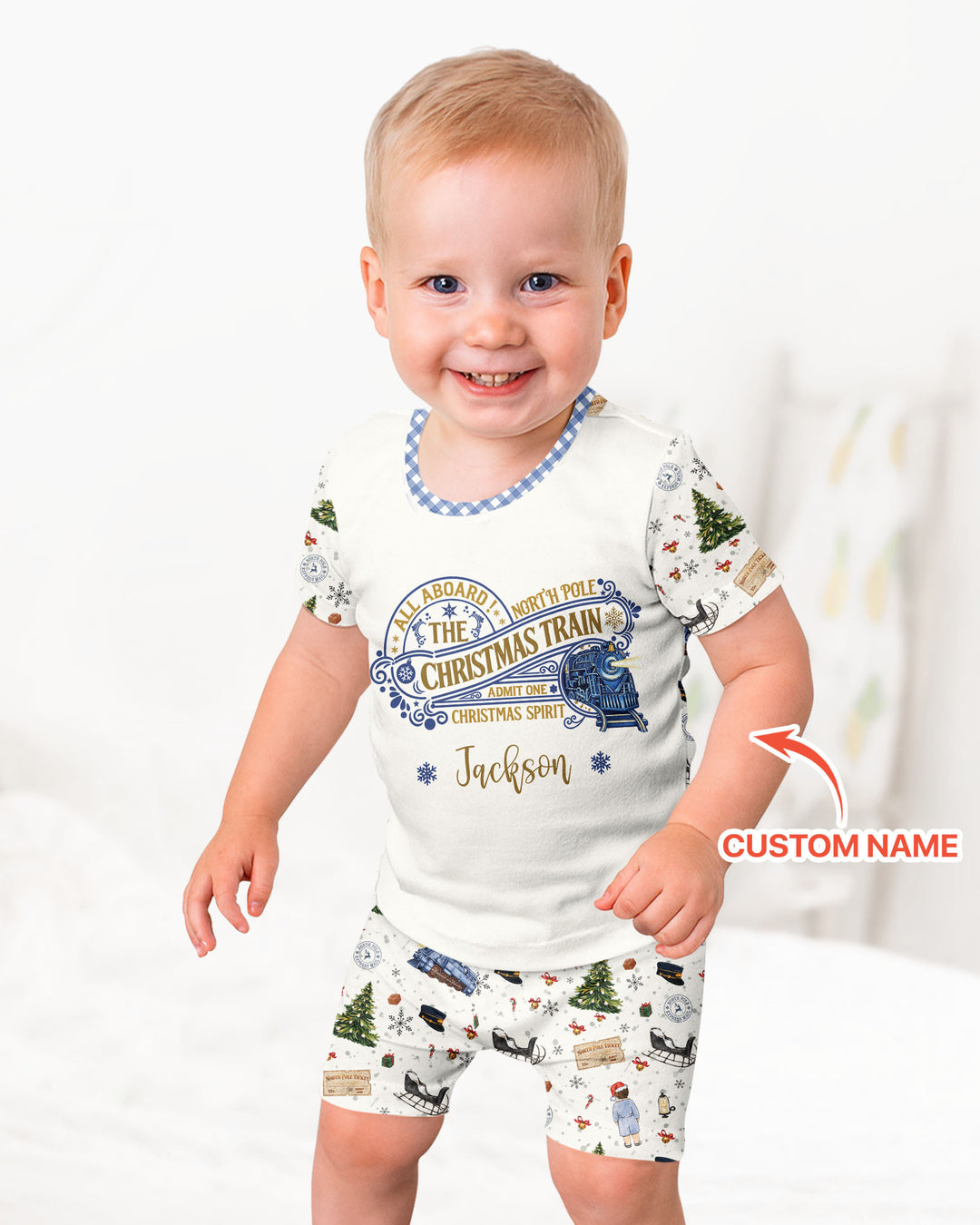 Custom Name North Pole Adventure Bamboo Two Piece Short Sleeve Shorts Pajama Set