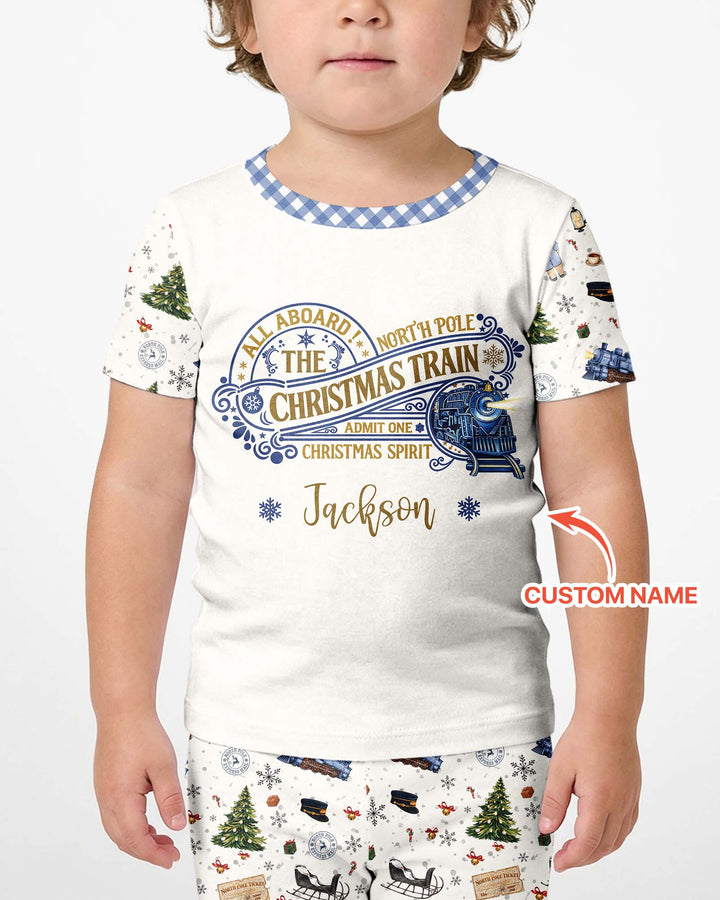 Custom Name North Pole Adventure Bamboo Two Piece Short Sleeve Shorts Pajama Set