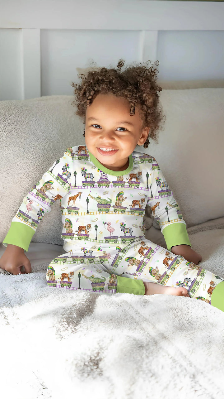 Mardi Gras Jungle Krewe Bamboo Two Piece Long Sleeve Pajama Set