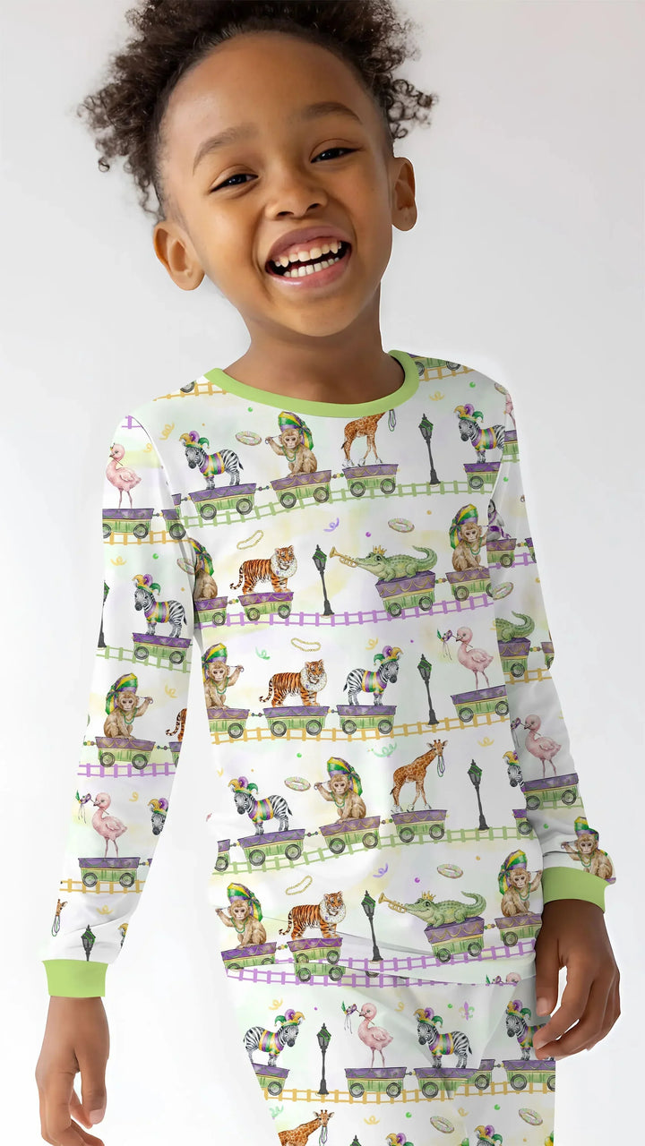 Mardi Gras Jungle Krewe Bamboo Two Piece Long Sleeve Pajama Set