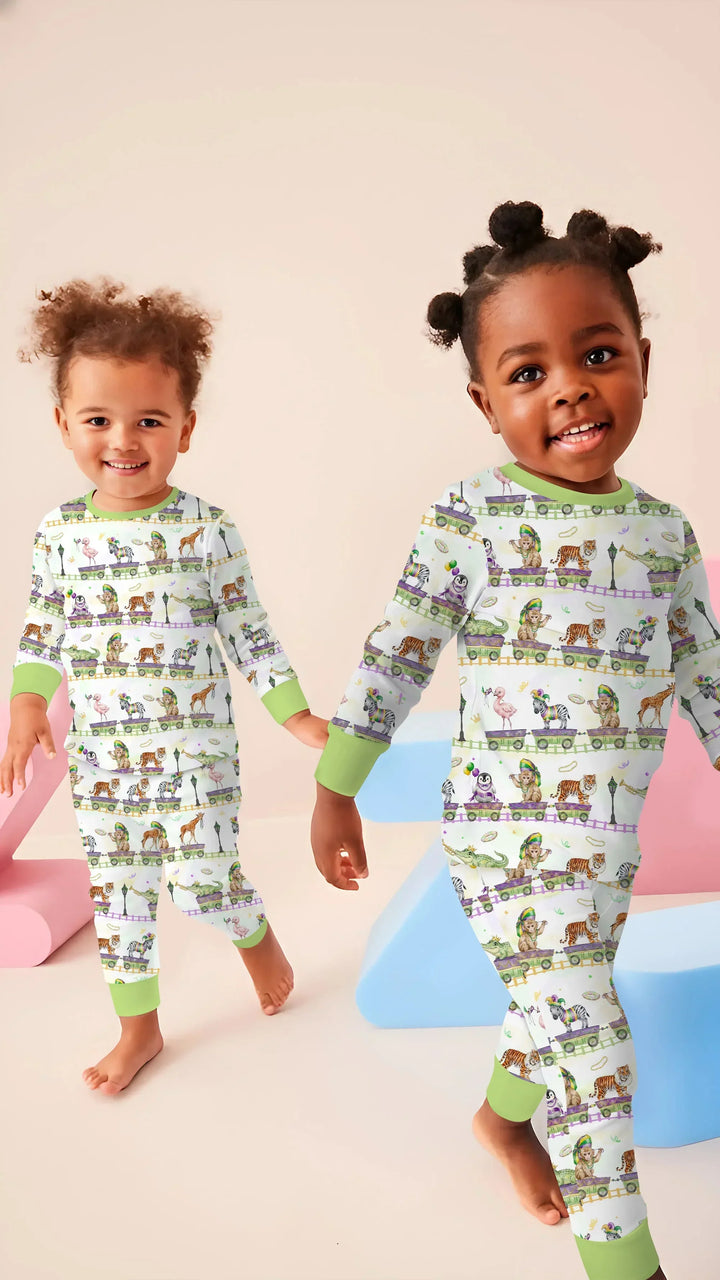Mardi Gras Jungle Krewe Bamboo Two Piece Long Sleeve Pajama Set