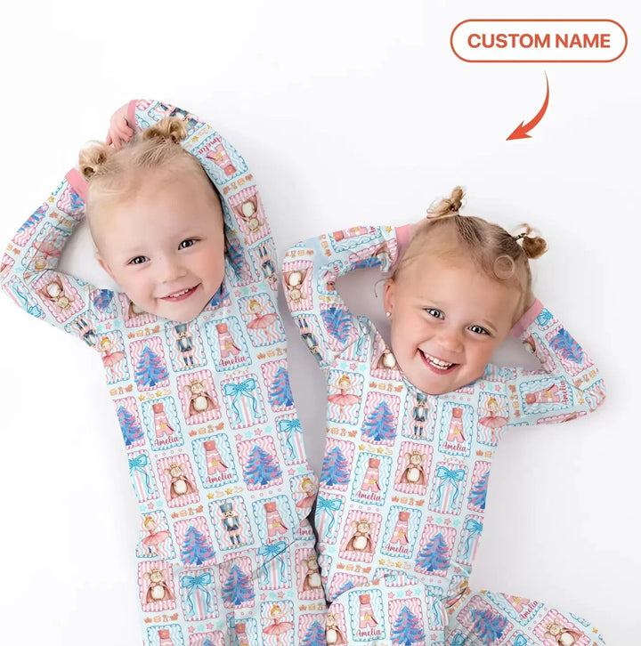 Custom Name Nutcracker Wonderland Bamboo Two Piece Long Sleeve Pajama Set
