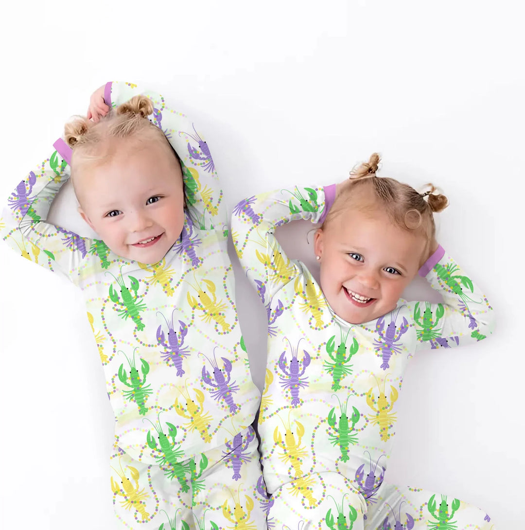 Mardi Gras Crawfish Family Matching Bamboo Two Piece Long Sleeve Pajama Set