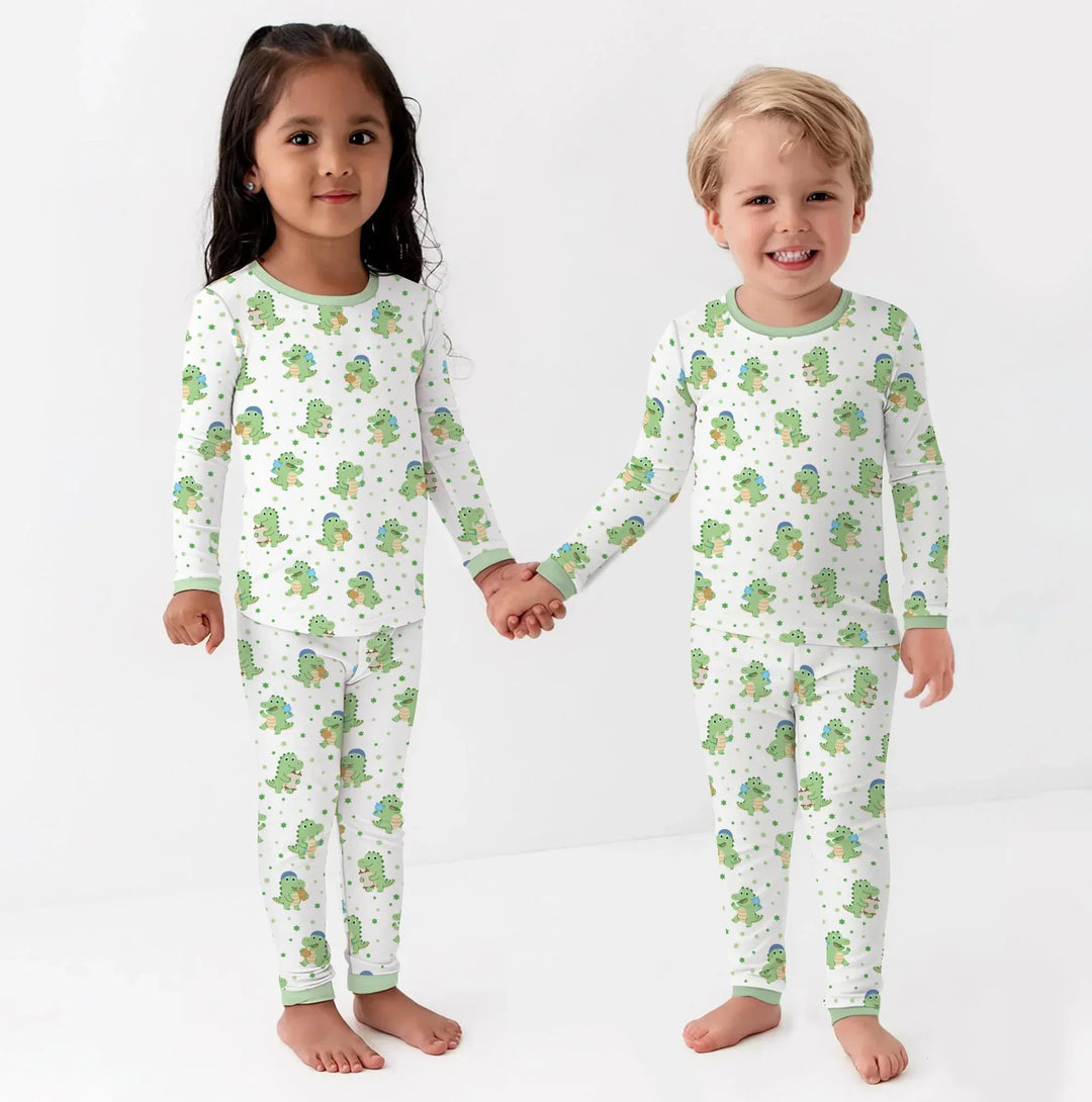 Shabbat Dinosaur Bamboo Two Piece Long Sleeve Pajama Set