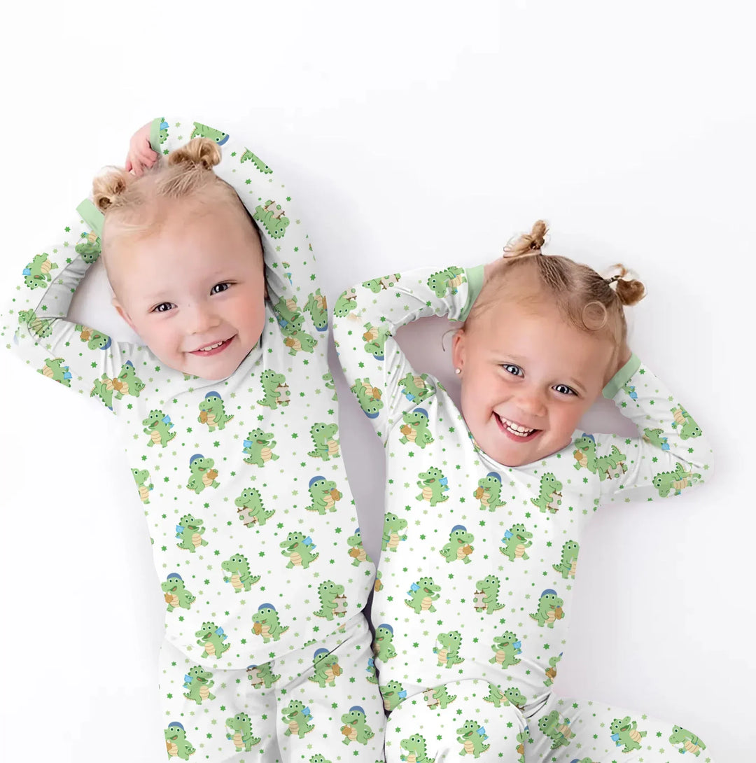 Shabbat Dinosaur Bamboo Two Piece Long Sleeve Pajama Set