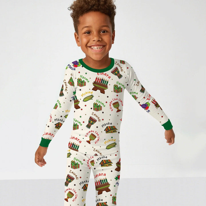 Happy Kwanzaa Family Matching Bamboo Two Piece Long Sleeve Pajama Set