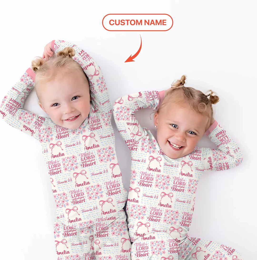 Trust The Lord With All Your Heart Custom Name Bamboo Two Piece Long Sleeve Pajama Set