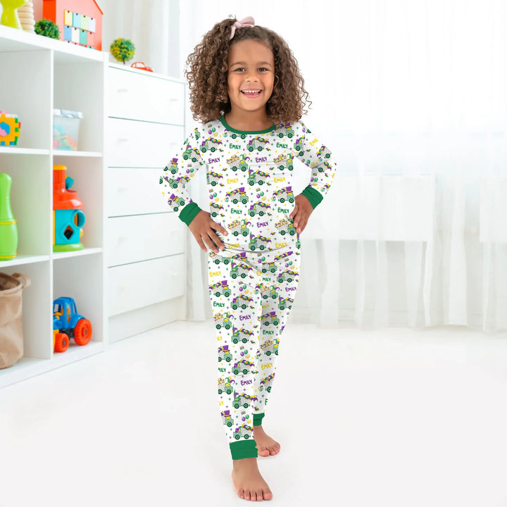 Mardi Gras Trucks Bamboo Two Piece Long Sleeve Pajama Set