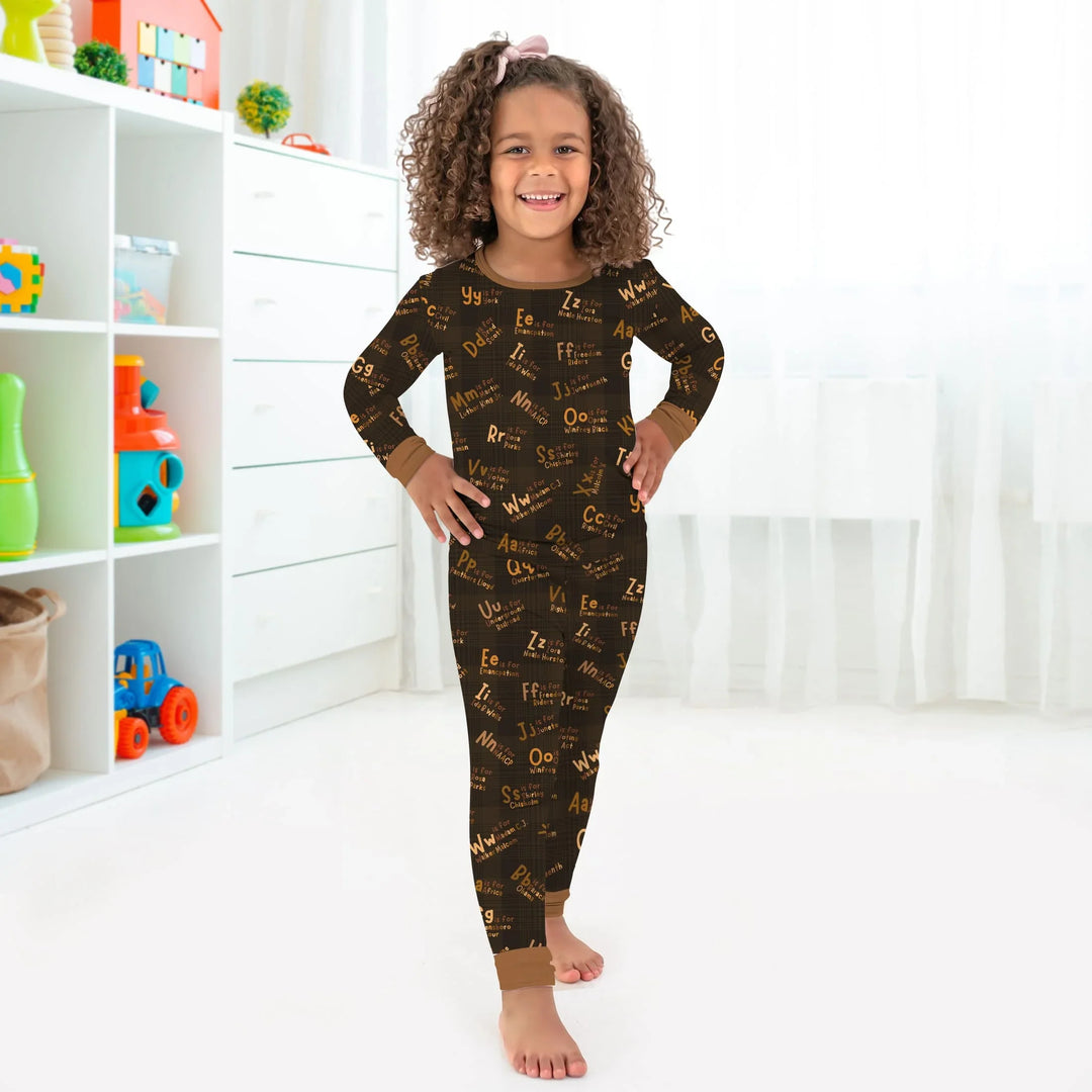 Black History Alphabet Bamboo Two Piece Long Sleeve Pajama Set