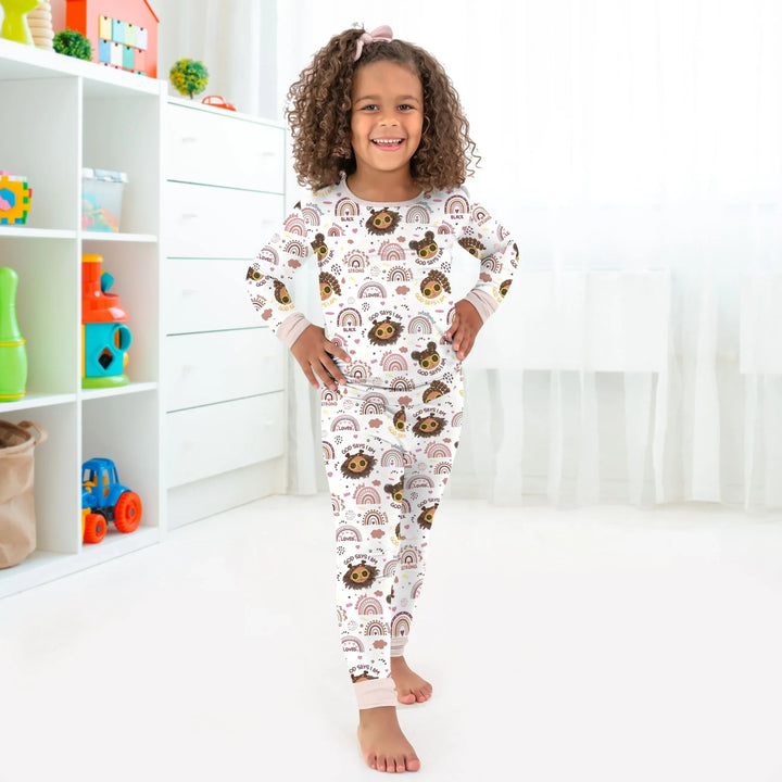 Afro African American Girl Bamboo Two Piece Long Sleeve Pajama Set