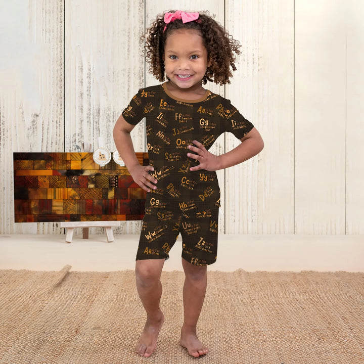 Black History Alphabet Bamboo Two Piece Short Sleeve Shorts Pajama Set