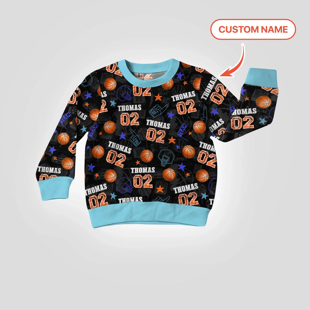 Custom Name Basketball Time Bamboo Crewneck Sweatshirt
