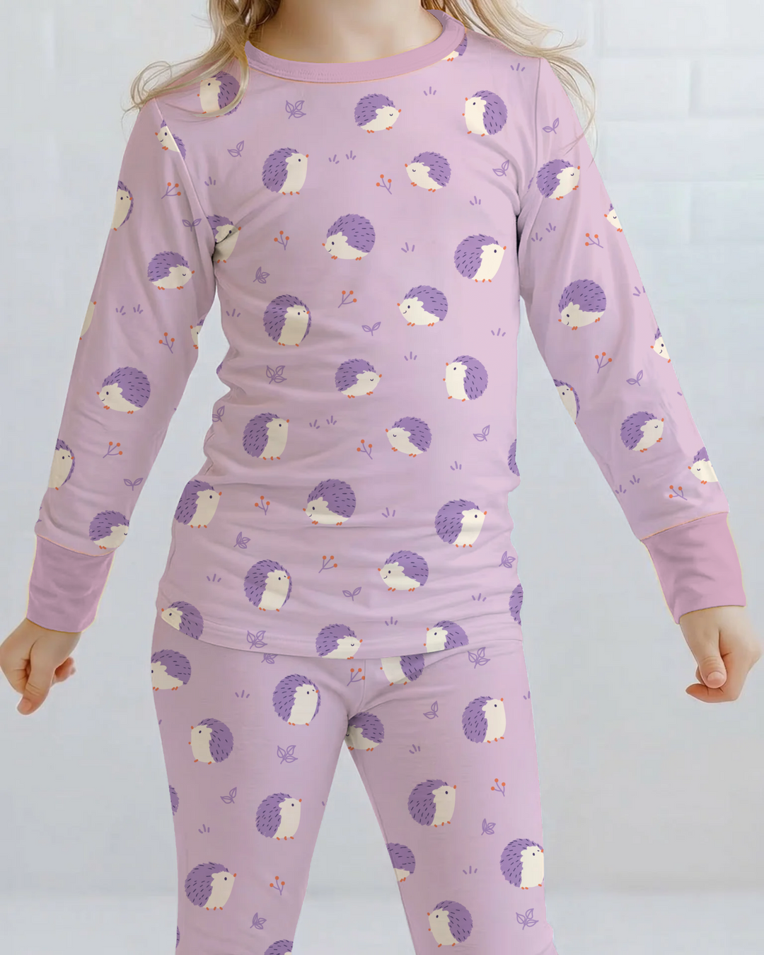 Lavender Hedgehog Meadow Bamboo Two Piece Long Sleeve Pajama Set