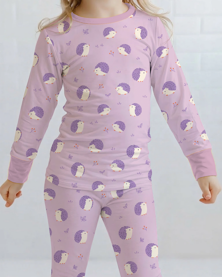 Lavender Hedgehog Meadow Bamboo Two Piece Long Sleeve Pajama Set