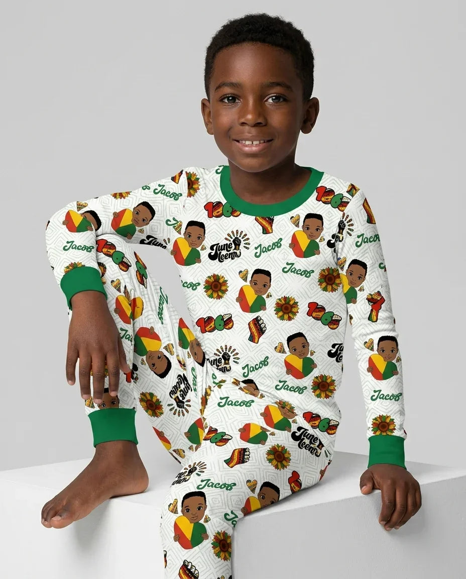 Custom Name Bloom in Freedom Bamboo Two Piece Long Sleeve Pajama Set