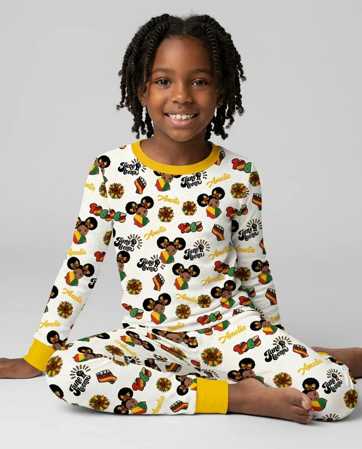 Custom Name Bloom in Freedom Bamboo Two Piece Long Sleeve Pajama Set