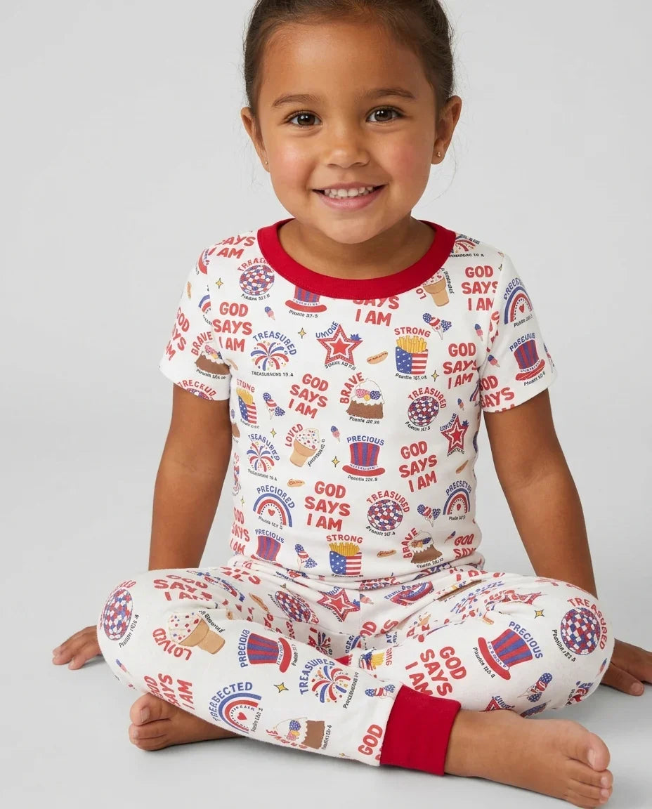 God Says I Am - America 250th Anniversary Bamboo Two Piece Short Sleeve Pajama Set