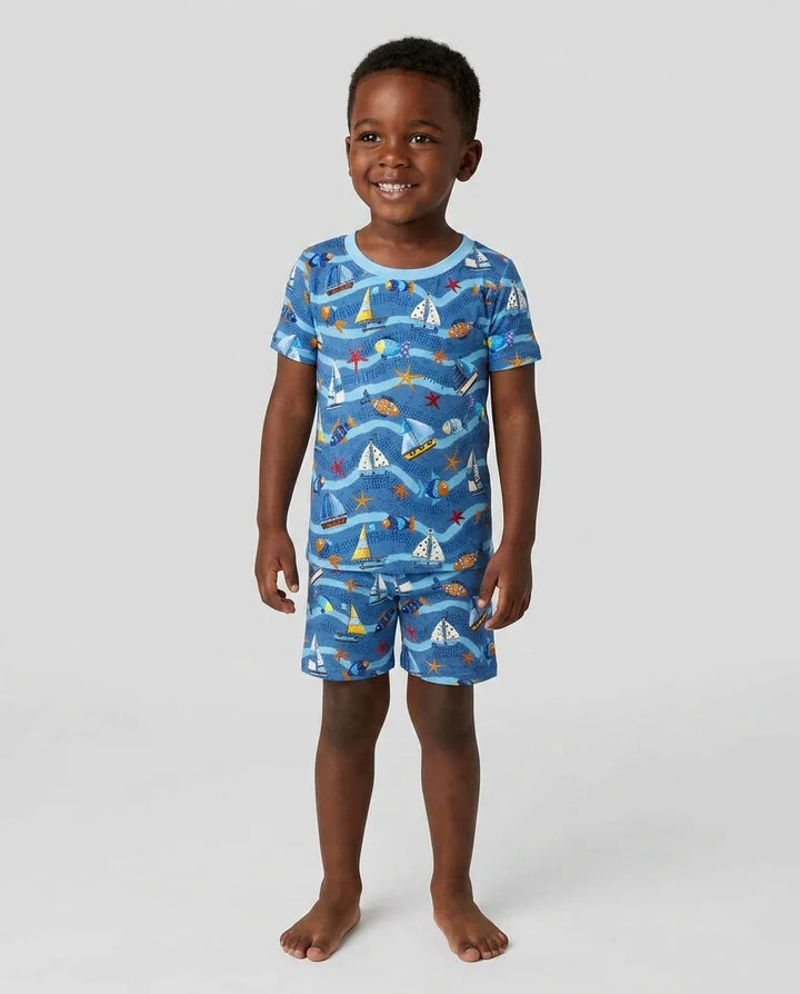 Blue Sail La Vie Family Matching Bamboo Two Piece Short Sleeve Shorts Pajama Set