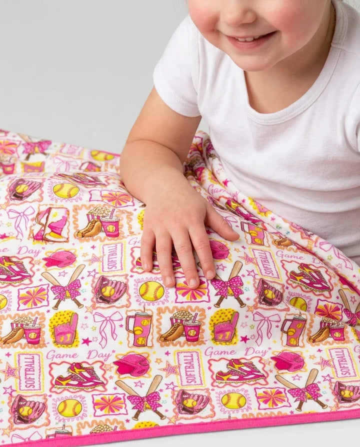 Pink Softball Game Day Bamboo Blanket