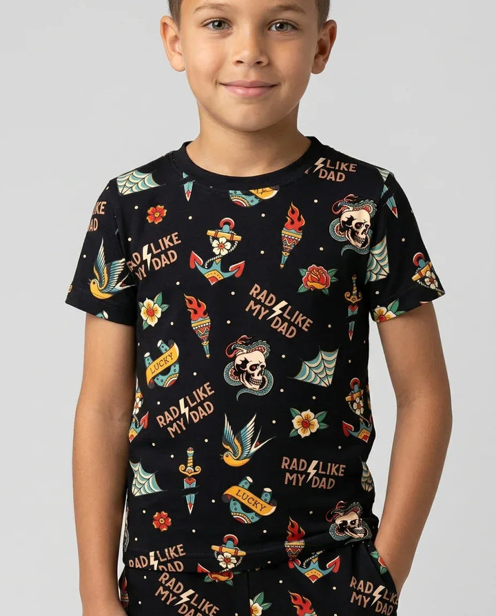 Rad Dad Society Daddy & Me Matching Bamboo Two Piece Short Sleeve Shorts Pajama Set