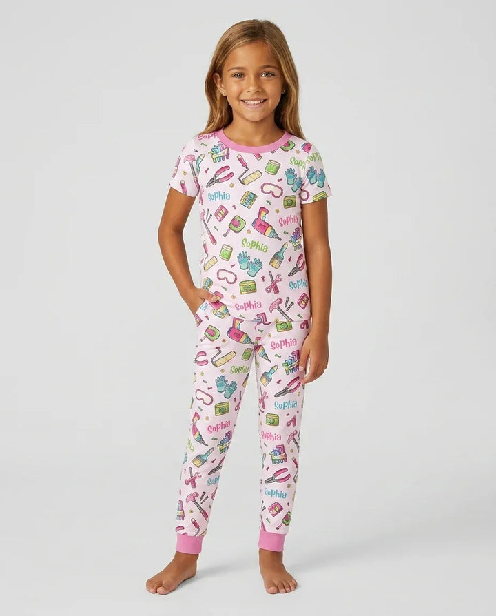 Custom Name Dad & Me Fixer Crew Bamboo Two Piece Short Sleeve Pajama Set