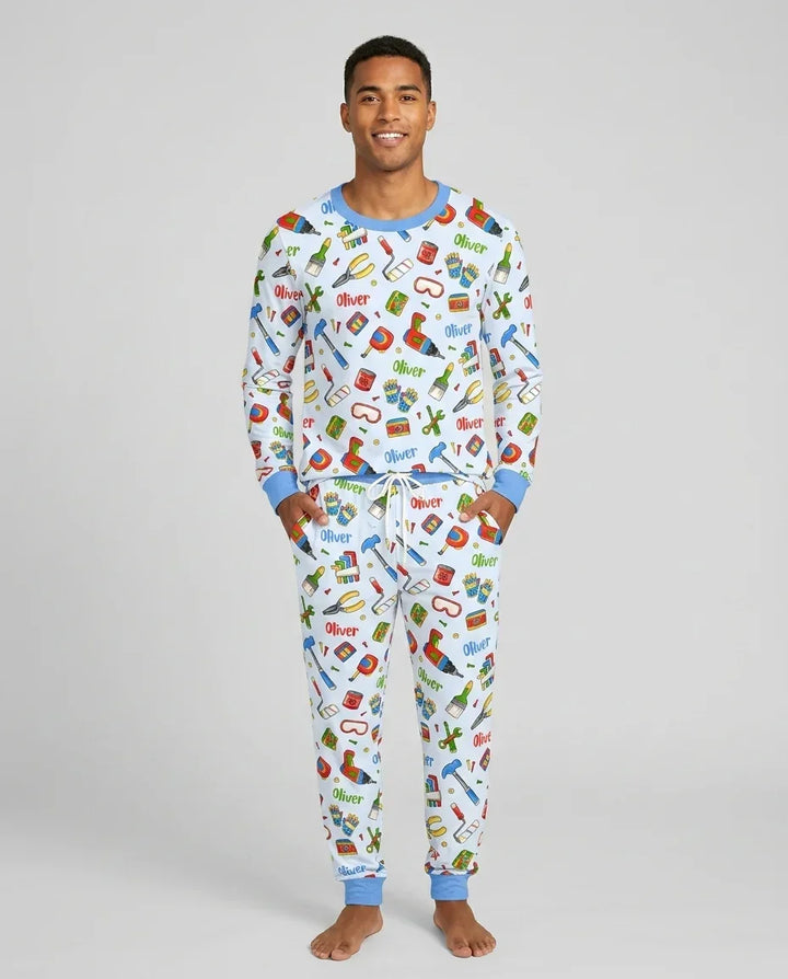 Custom Name Dad & Me Fixer Crew Bamboo Men's Pajama Set