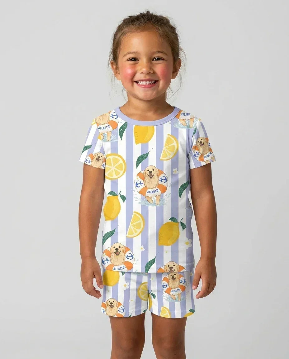 Custom Image Summer Lemon Bamboo Two Piece Short Sleeve Shorts Pajama Set