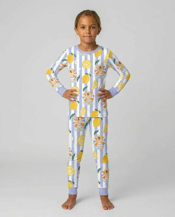 Custom Image Summer Lemon Bamboo Two Piece Long Sleeve Pajama Set