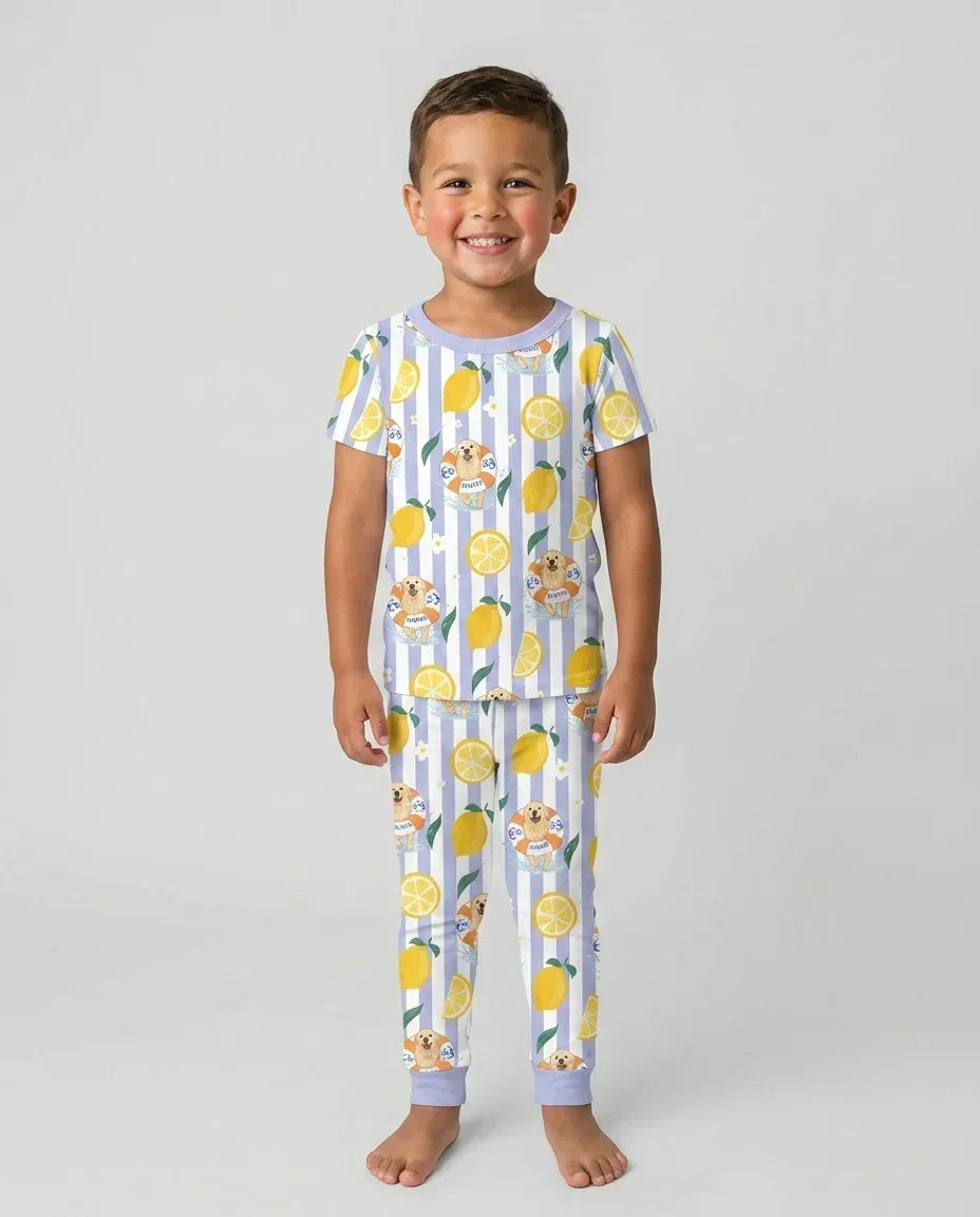 Custom Image Summer Lemon Bamboo Two Piece Short Sleeve Pajama Set