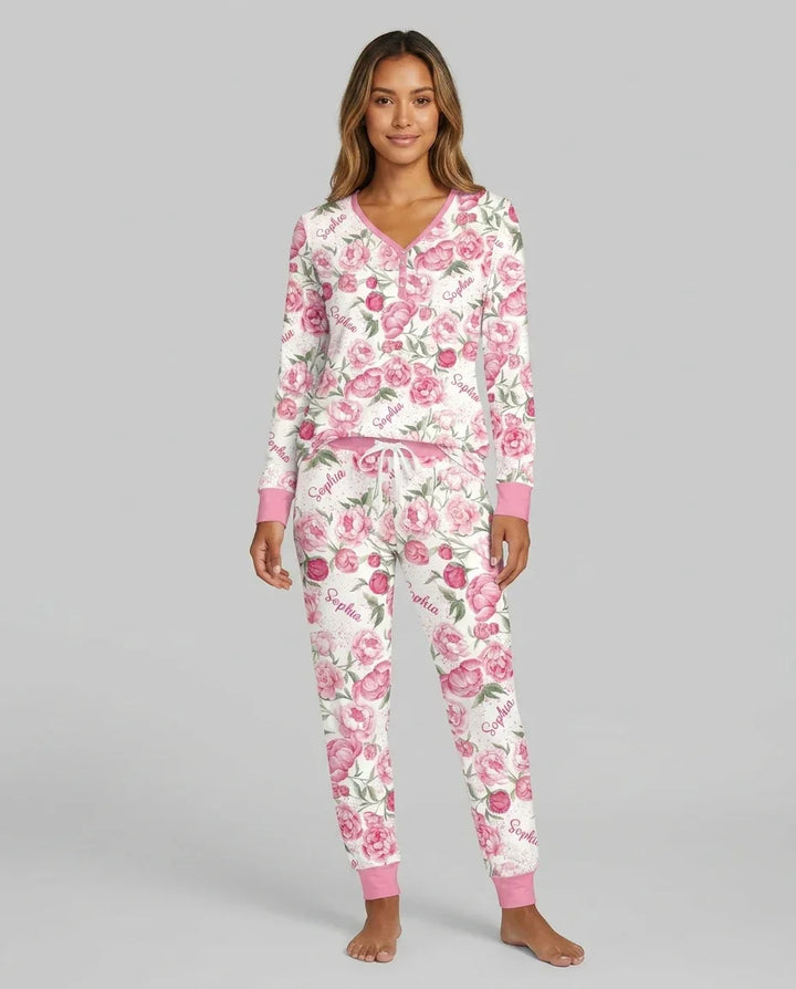 Custom Name Birth Month Flowers Bamboo Women Pajama Set