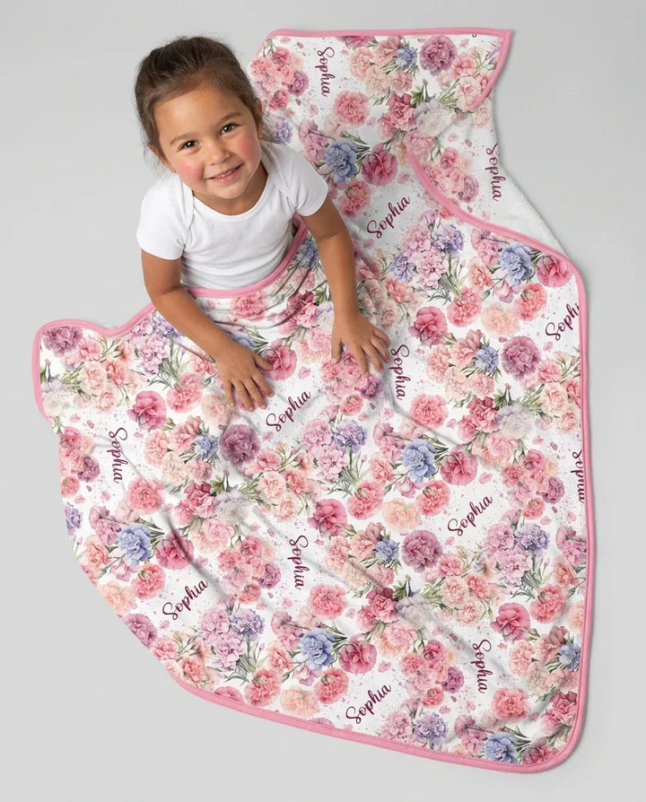 Custom Name Birth Month Flowers Bamboo Blanket