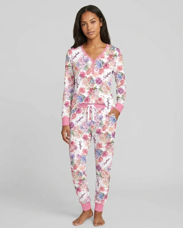 Custom Name Birth Month Flowers Bamboo Women Pajama Set