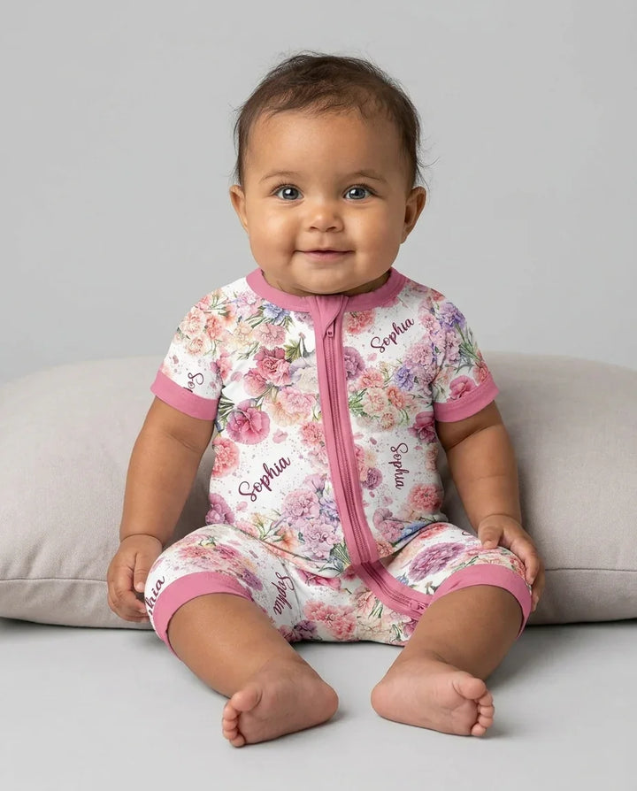 Custom Name Birth Month Flowers Bamboo Shorty Zippy