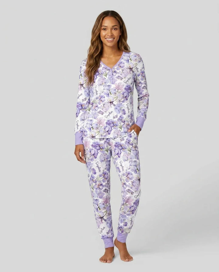 Custom Name Birth Month Flowers Bamboo Women Pajama Set