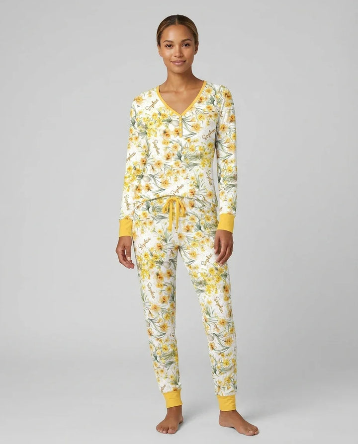 Custom Name Birth Month Flowers Bamboo Women Pajama Set