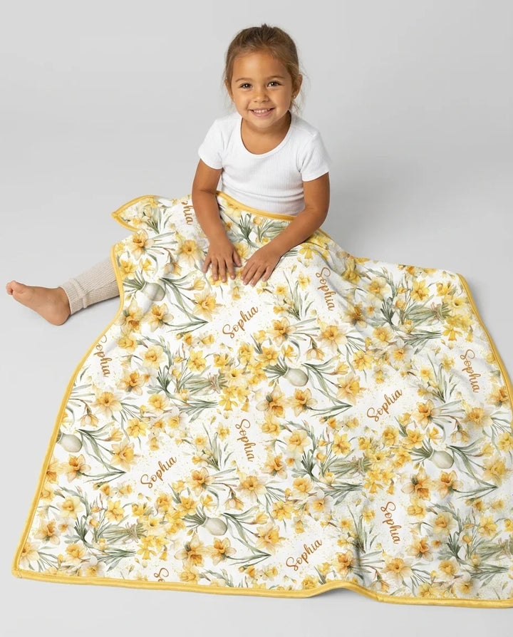 Custom Name Birth Month Flowers Bamboo Blanket