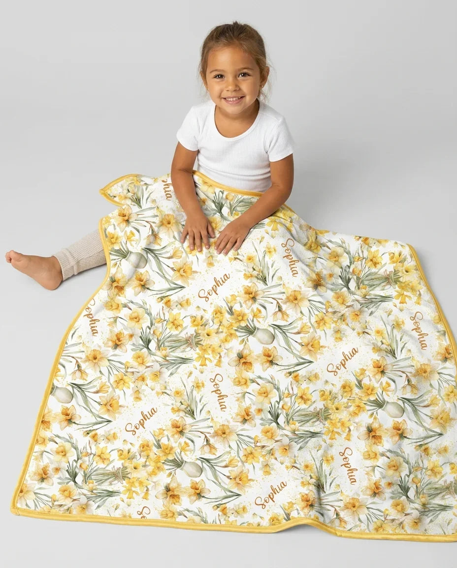 Custom Name Birth Month Flowers Bamboo Blanket