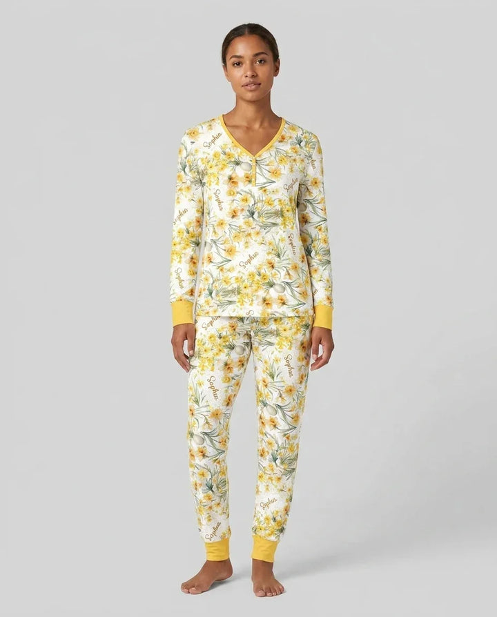 Custom Name Birth Month Flowers Bamboo Women Pajama Set