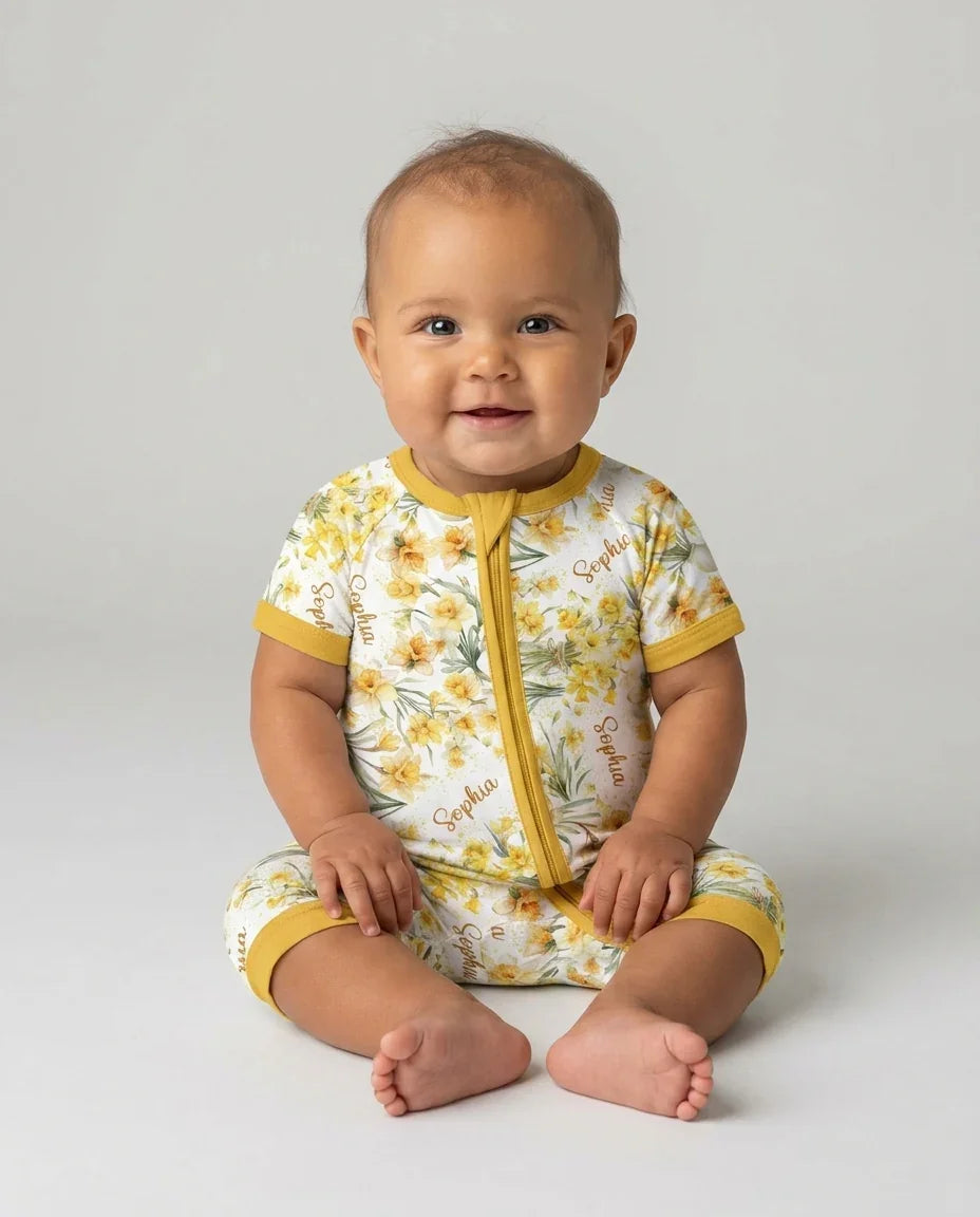 Custom Name Birth Month Flowers Bamboo Shorty Zippy