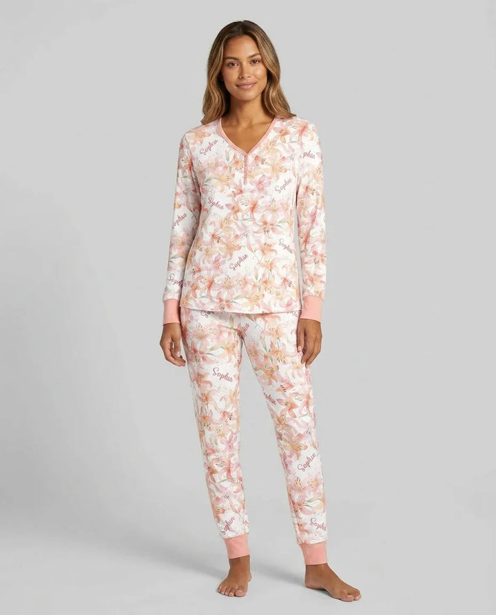 Custom Name Birth Month Flowers Bamboo Women Pajama Set